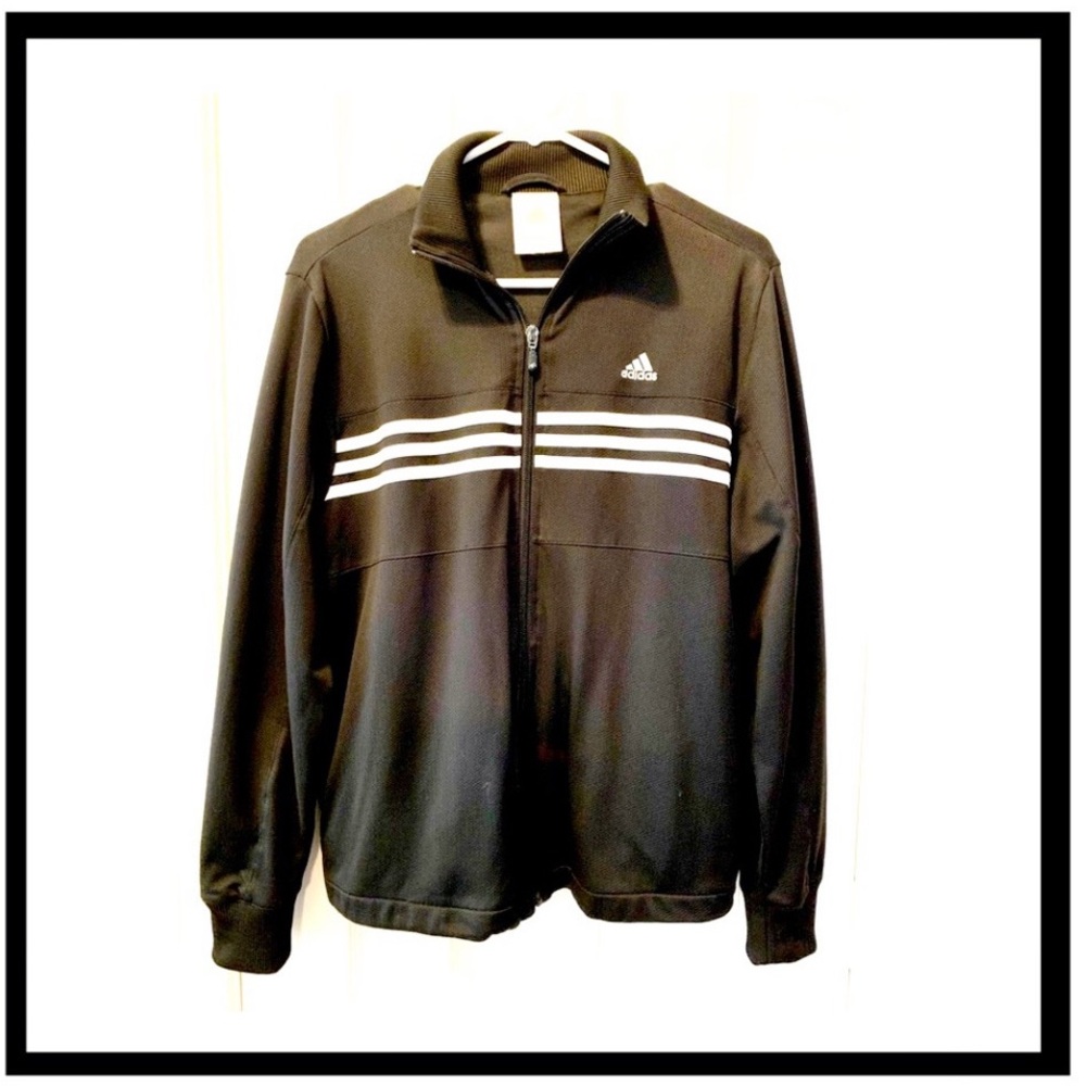 Adidas Women's Black Windbreaker with White Stripes